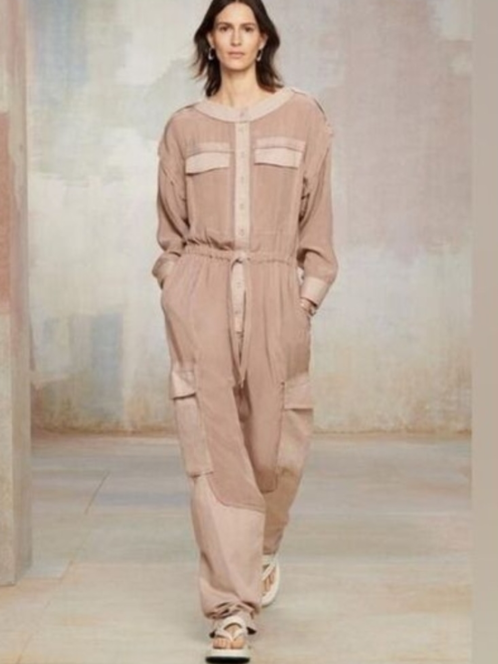 Zara SRPLS Womens Utility Jumpsuit in Blush, Light Pink. Size L